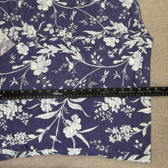 Laura Ashley Top Women 2X Blue Floral Linen Cropped Button Front Casual Boho - Picture 6 of 6
